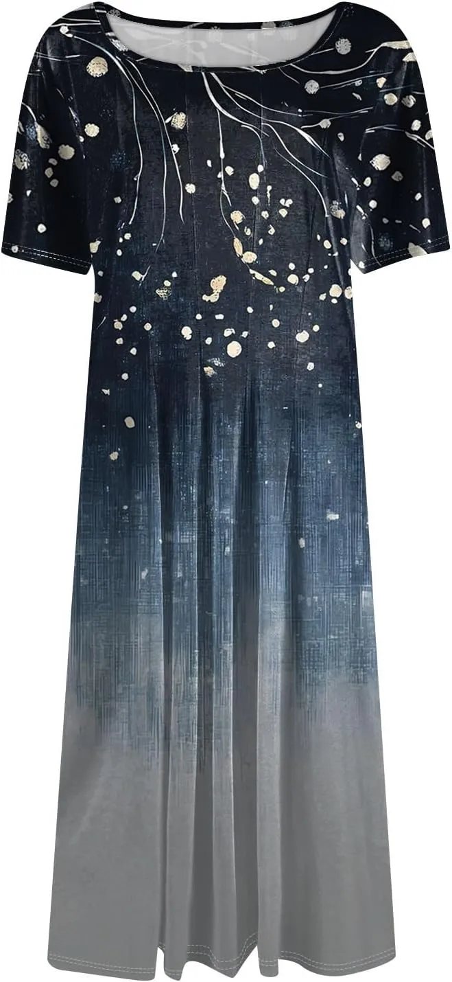 ADHOWBEW Dresses for Women 2025 Casual Hawaiian Trendy Short Sleeve Tropical Print Sexy Beach Dresses