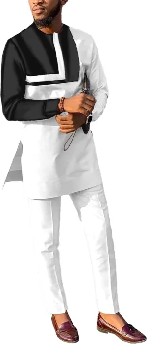 African Suits for Men Patchwork 2 Piece Set Fashion Outfit Nigerian Dashiki Wedding Clothing Attire Tracksuits