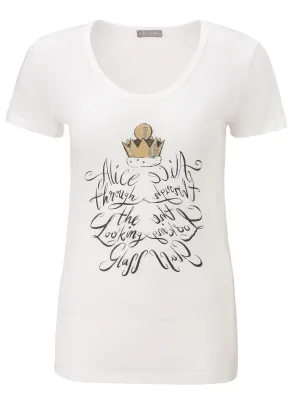 Alice Through The Looking Glass Reflective Mirror  White T-Shirt Short Sleeve