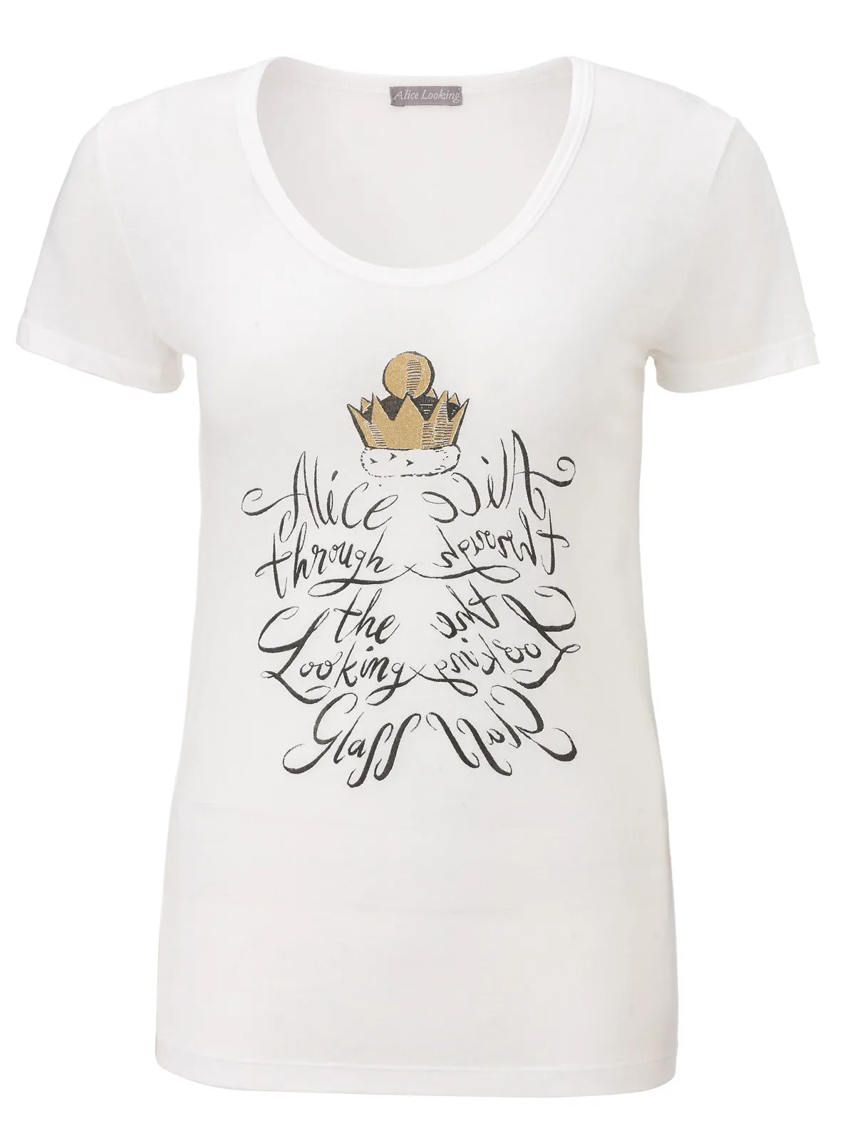 Alice Through The Looking Glass Reflective Mirror  White T-Shirt Short Sleeve