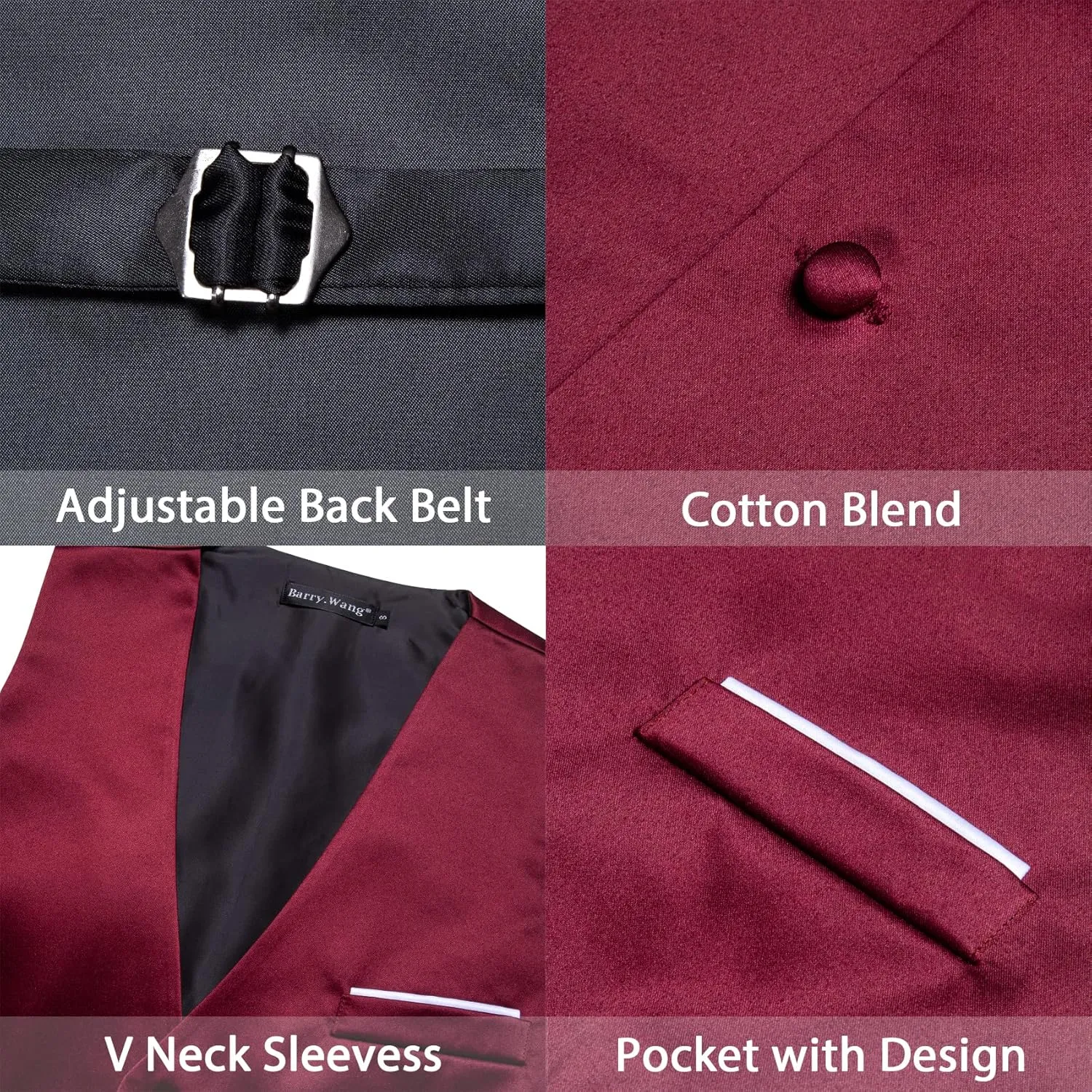 Barry.Wang Mens Satin Suit Vest Formal/Leisure V-neck 2 Pockets Wedding Party Tuxedo Waistcoat