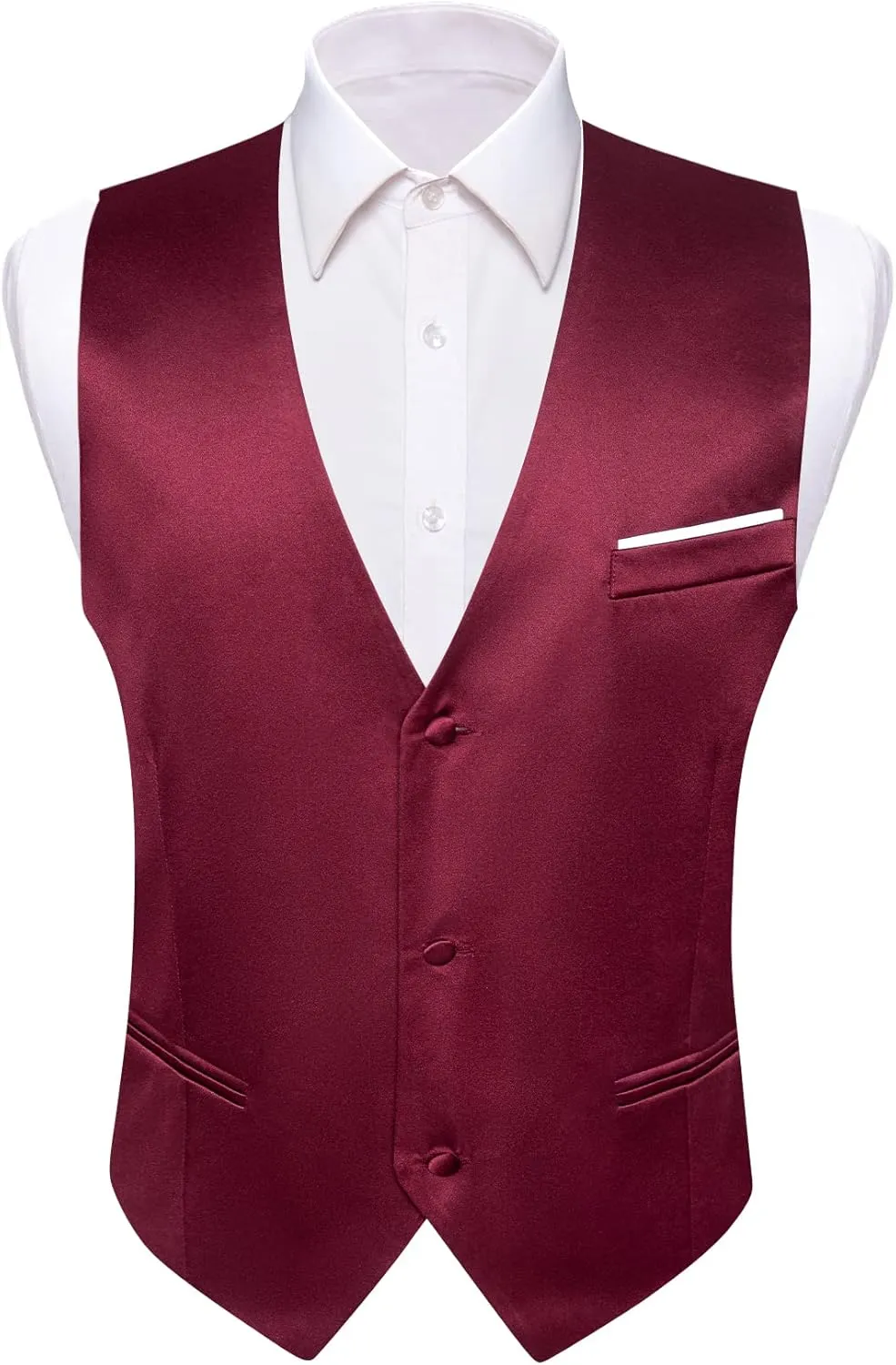Barry.Wang Mens Satin Suit Vest Formal/Leisure V-neck 2 Pockets Wedding Party Tuxedo Waistcoat
