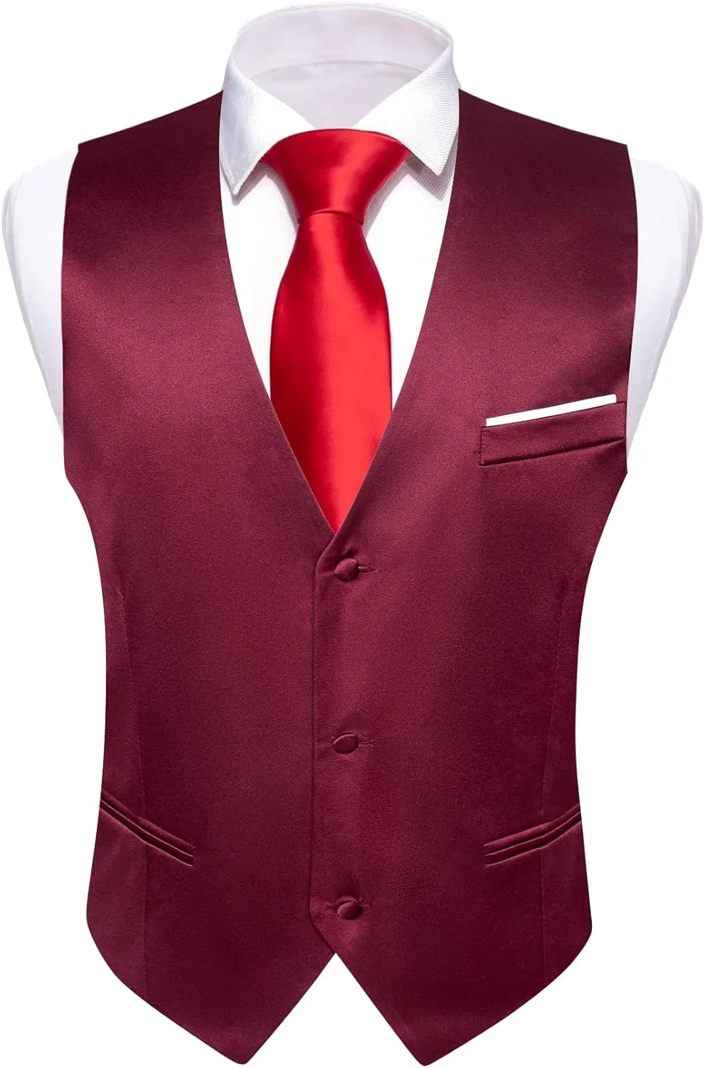 Barry.Wang Mens Satin Suit Vest Formal/Leisure V-neck 2 Pockets Wedding Party Tuxedo Waistcoat