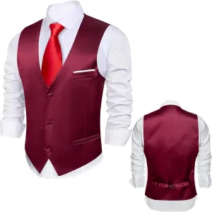 Barry.Wang Mens Satin Suit Vest Formal/Leisure V-neck 2 Pockets Wedding Party Tuxedo Waistcoat