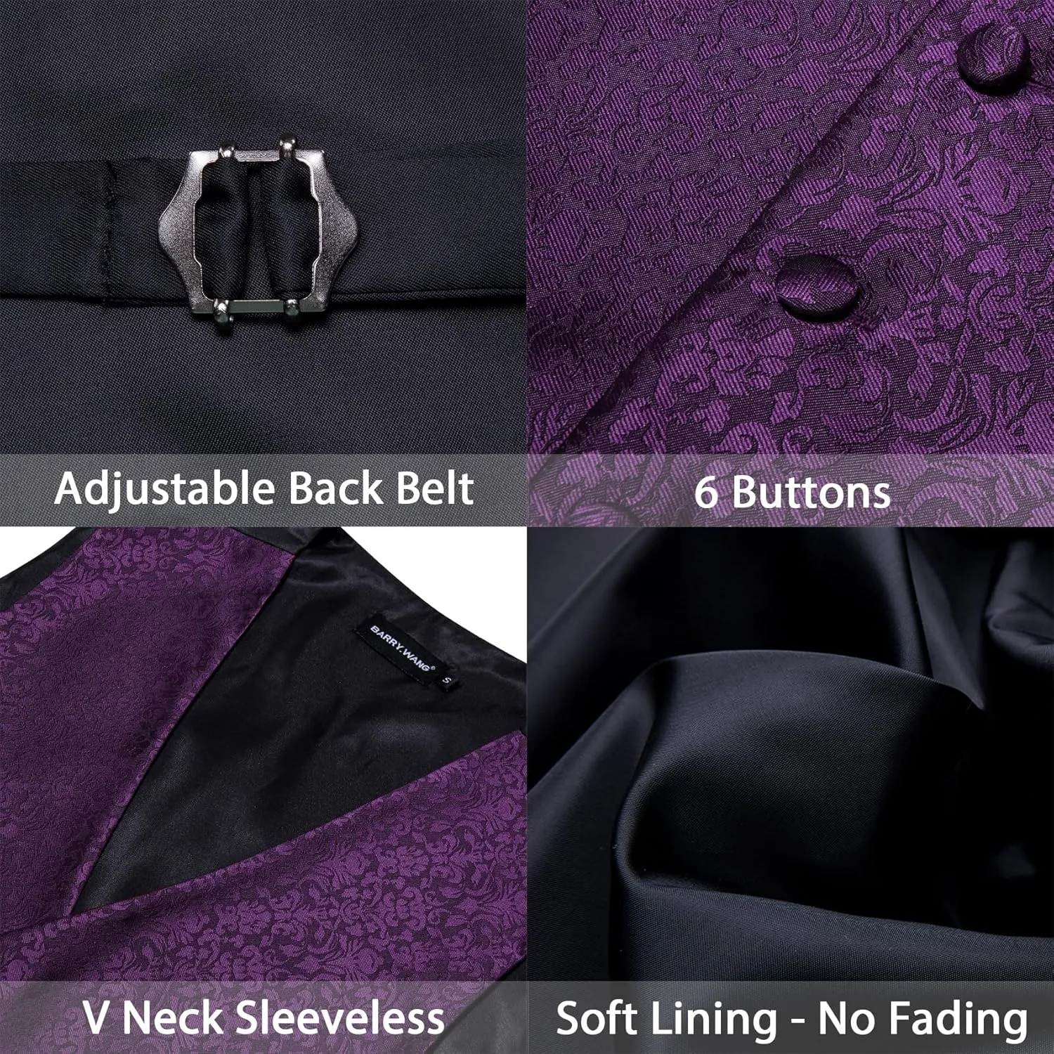 Barry.Wang Men's Suit Vest Tie and Bow Tie Set Formal Solid Paisley Handkerchief Cufflink Woven Wedding Party Waistcoat