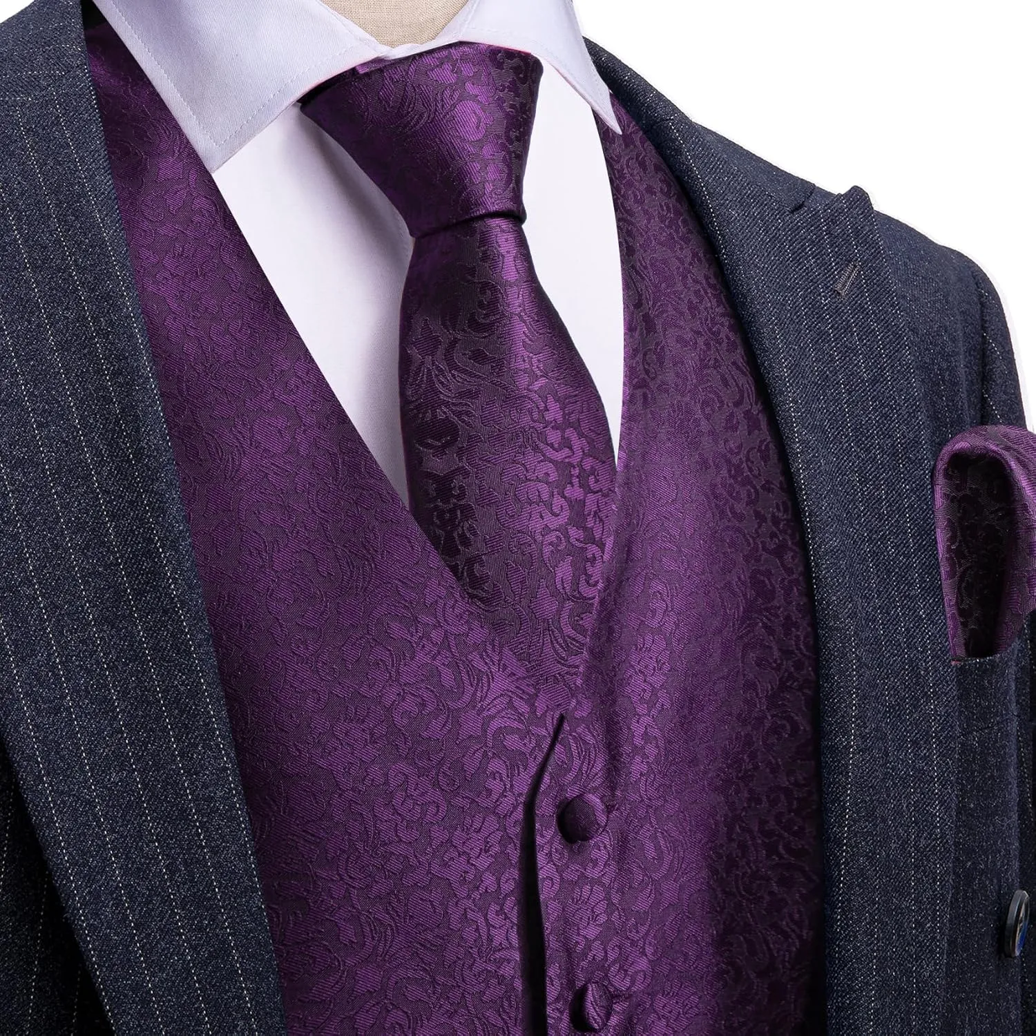 Barry.Wang Men's Suit Vest Tie and Bow Tie Set Formal Solid Paisley Handkerchief Cufflink Woven Wedding Party Waistcoat
