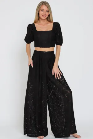 Black Lace Corset & High Waist Pant Set