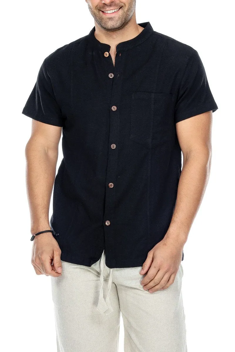 Blue Men's Button Up Shirt Solid Color