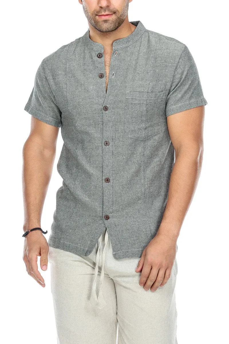 Blue Men's Button Up Shirt Solid Color