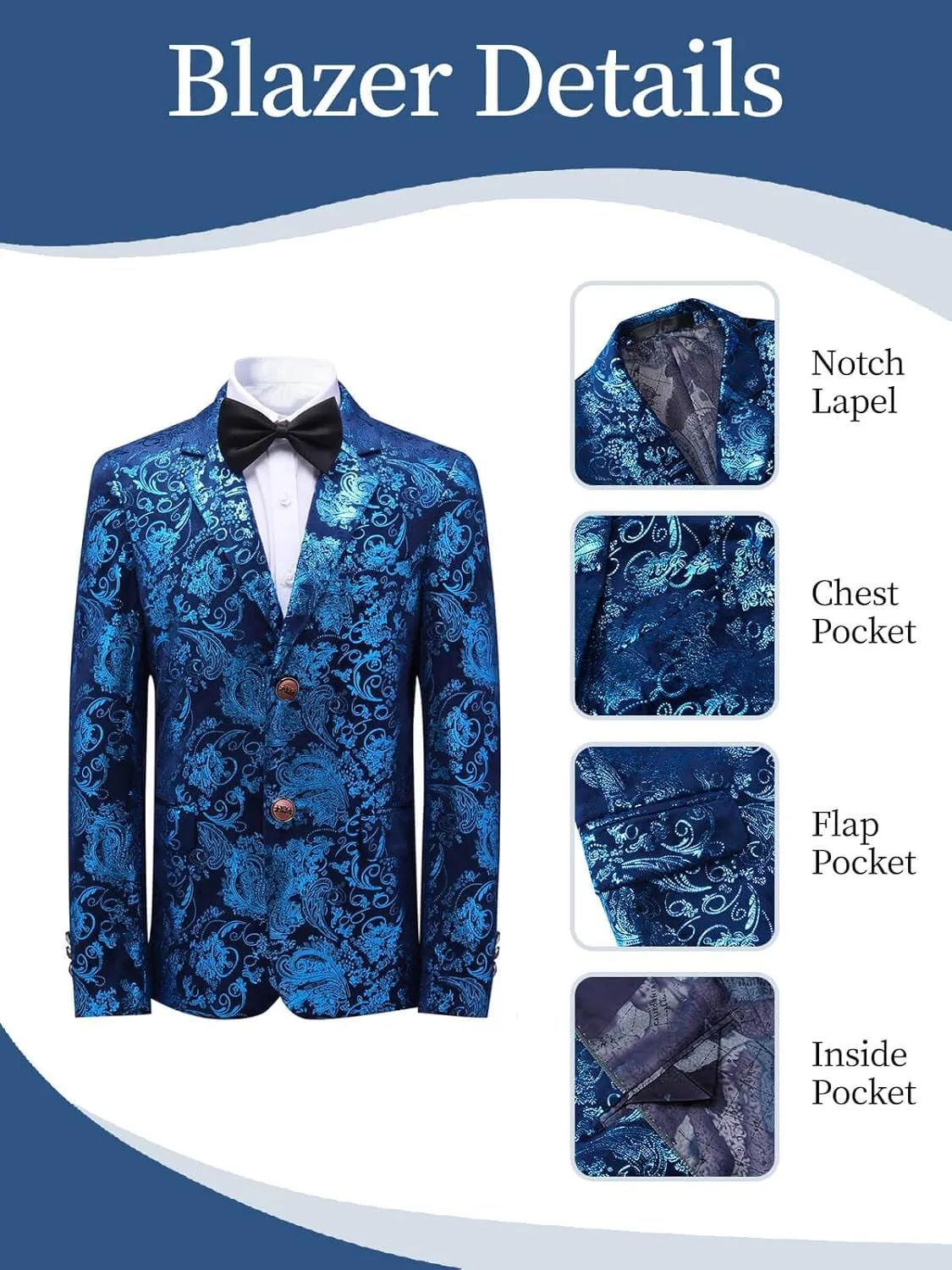 Boyland Boys Jacquard Suit Slim Fit Tuxedo Suits Jacquard Notch Lapel Tux Jacket Pants Party Formal Wear