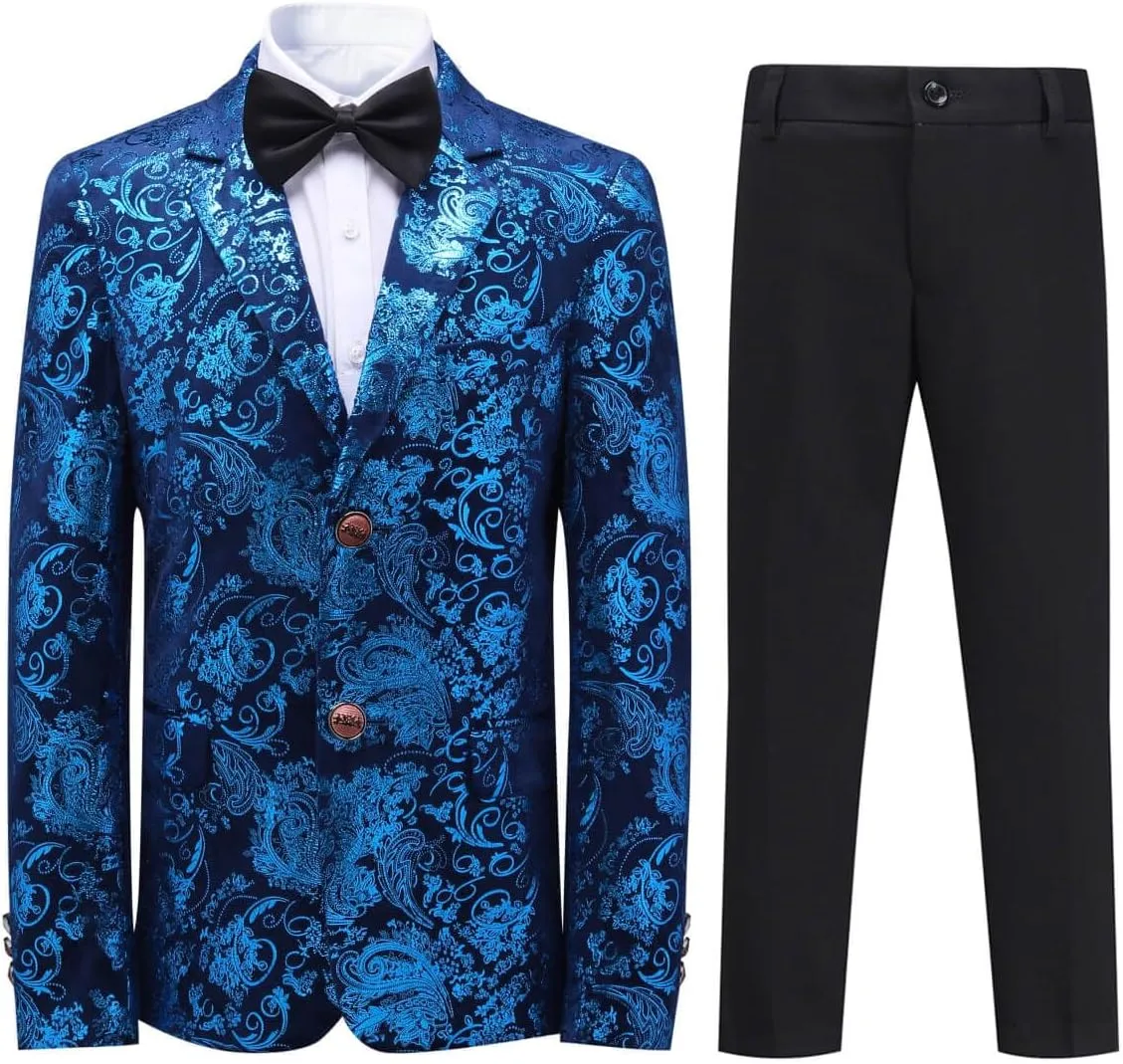 Boyland Boys Jacquard Suit Slim Fit Tuxedo Suits Jacquard Notch Lapel Tux Jacket Pants Party Formal Wear