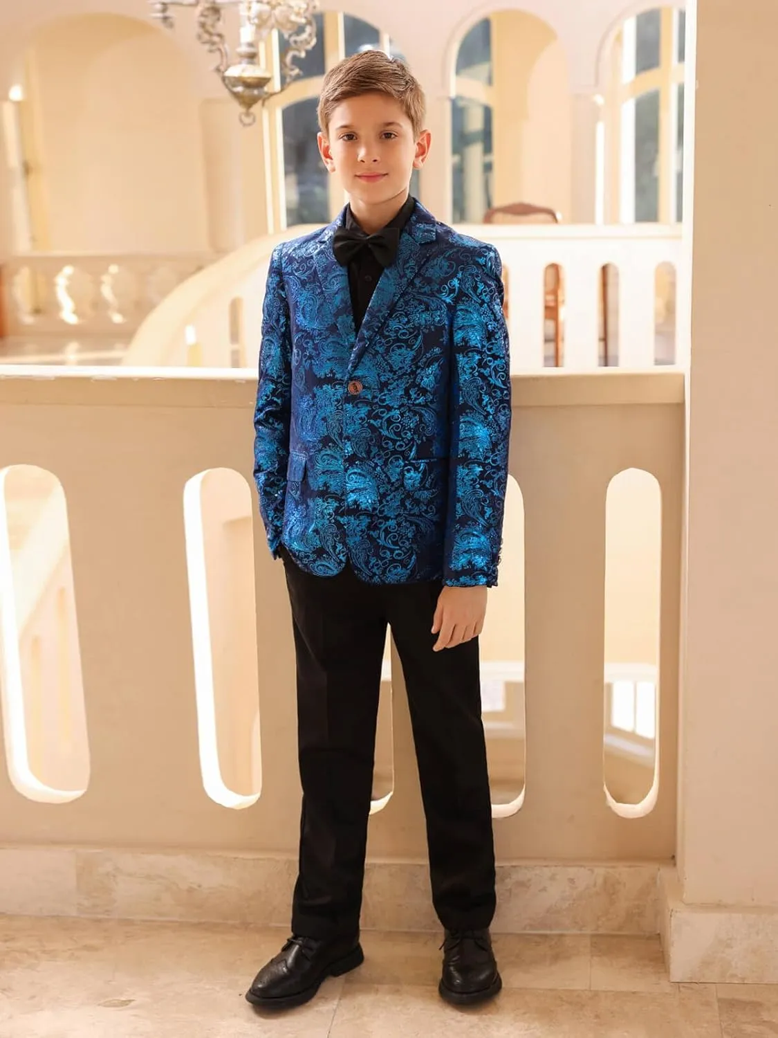 Boyland Boys Jacquard Suit Slim Fit Tuxedo Suits Jacquard Notch Lapel Tux Jacket Pants Party Formal Wear