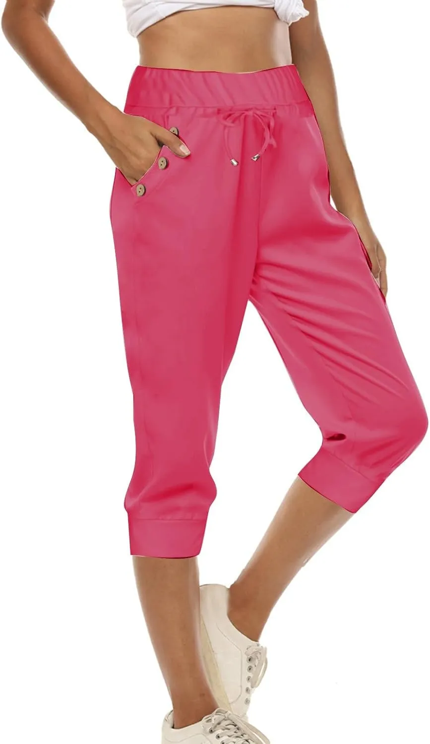 Capri Pants for Women High Waisted Drawstring Joggers Stretch Lightweight Casual Hiking Pant Capri with Pockets