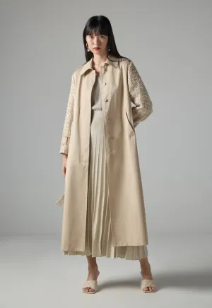 Choice Long Sleeve Sequin Belted Trench Coat Beige Choice Long Sleeve Sequin Belted Trench Coat Beige