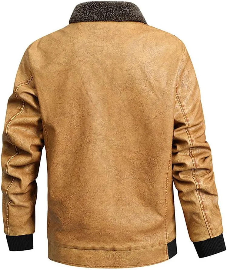 chouyatou Men's Winter Vintage Faux Leather Sherpa Lined Aviator Bomber Jacket