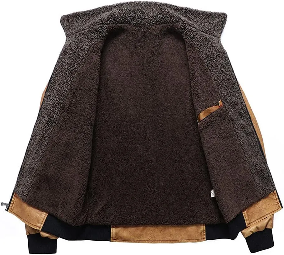 chouyatou Men's Winter Vintage Faux Leather Sherpa Lined Aviator Bomber Jacket