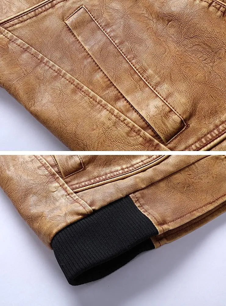 chouyatou Men's Winter Vintage Faux Leather Sherpa Lined Aviator Bomber Jacket