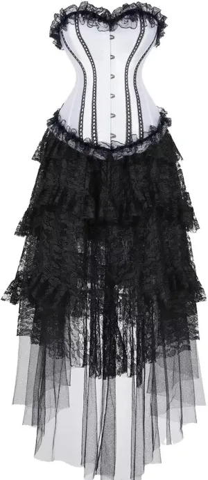 Corset Dress with Long Skirt Lace 2 PCS Women Plus Size Vintage Costume Renissance Halloween