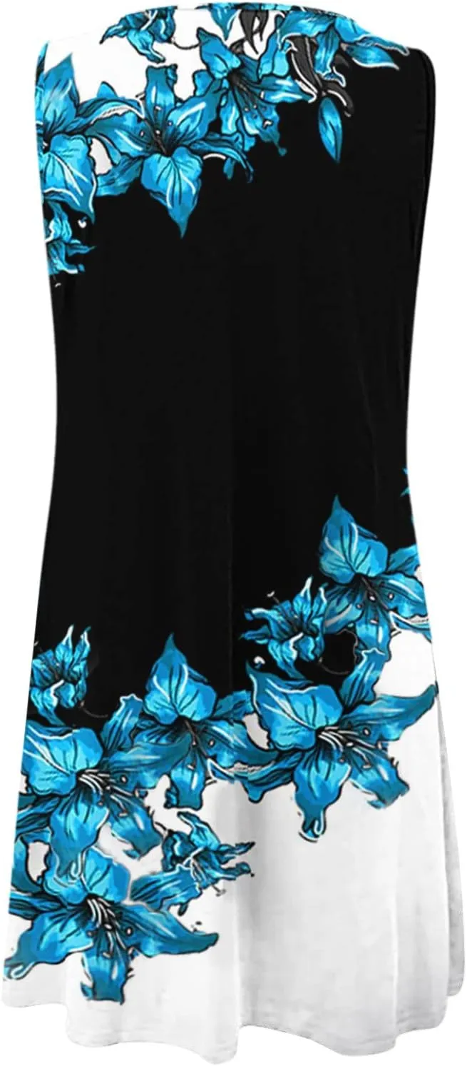 Eduavar Summer Dresses for Women 2024, Mini Dresses for Women Summer Beach Tank Dress Floral Print Hollow Out V Neck Dress