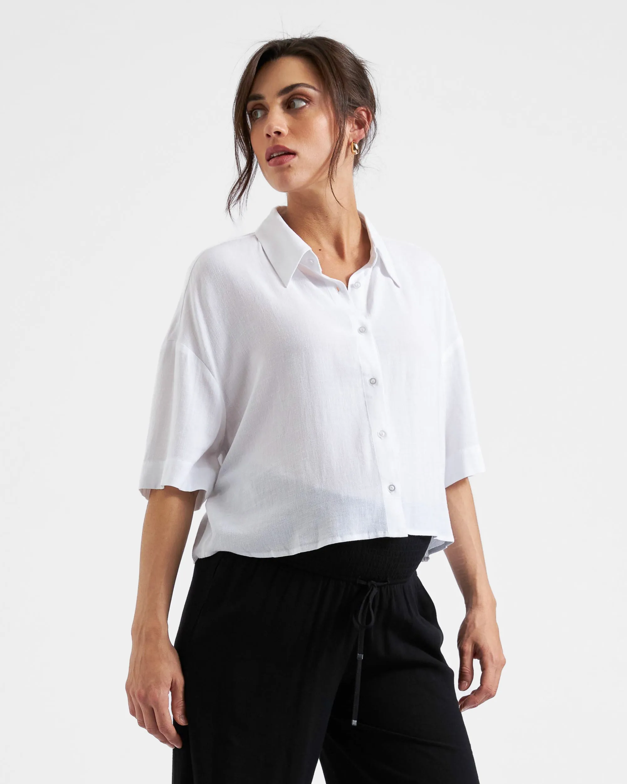 Farrah Crop Button Up