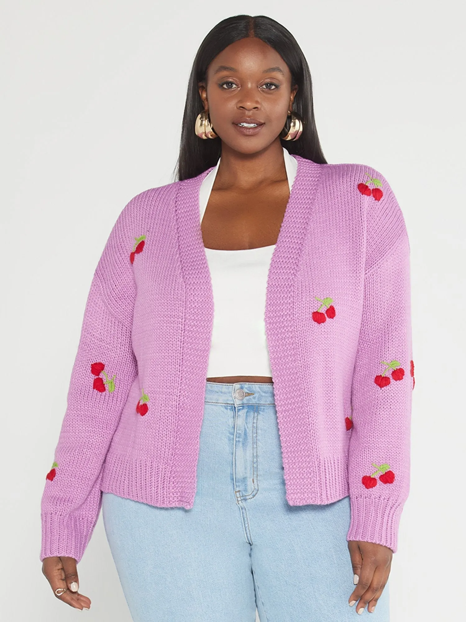 Fashion To Figure - Heather Cherry Embroidered Cardigan