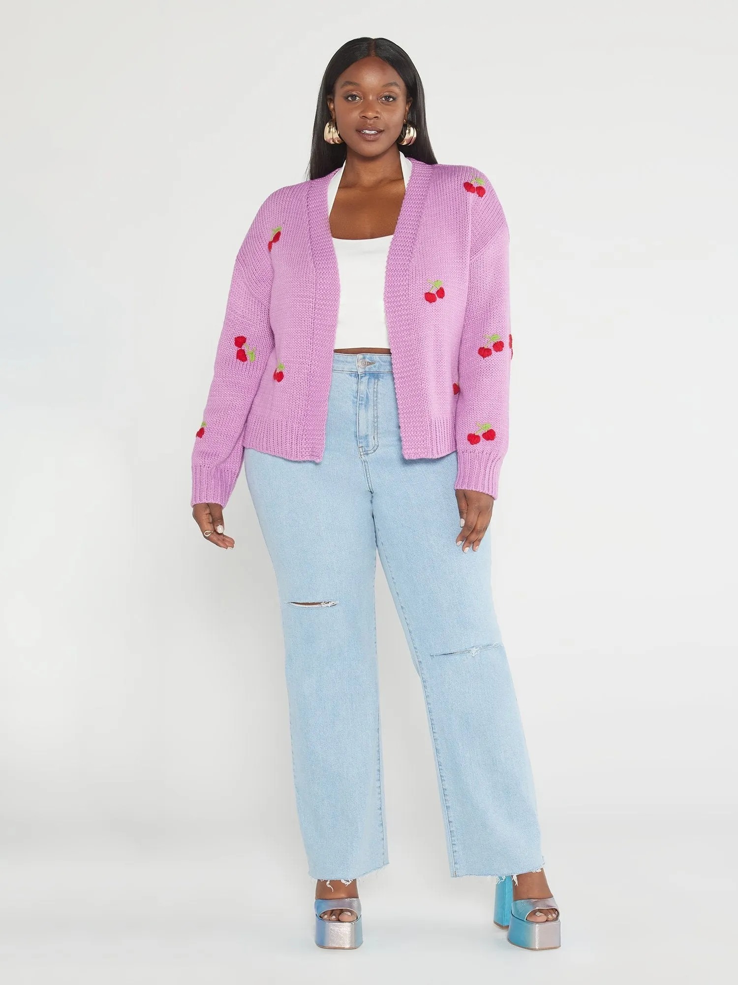 Fashion To Figure - Heather Cherry Embroidered Cardigan