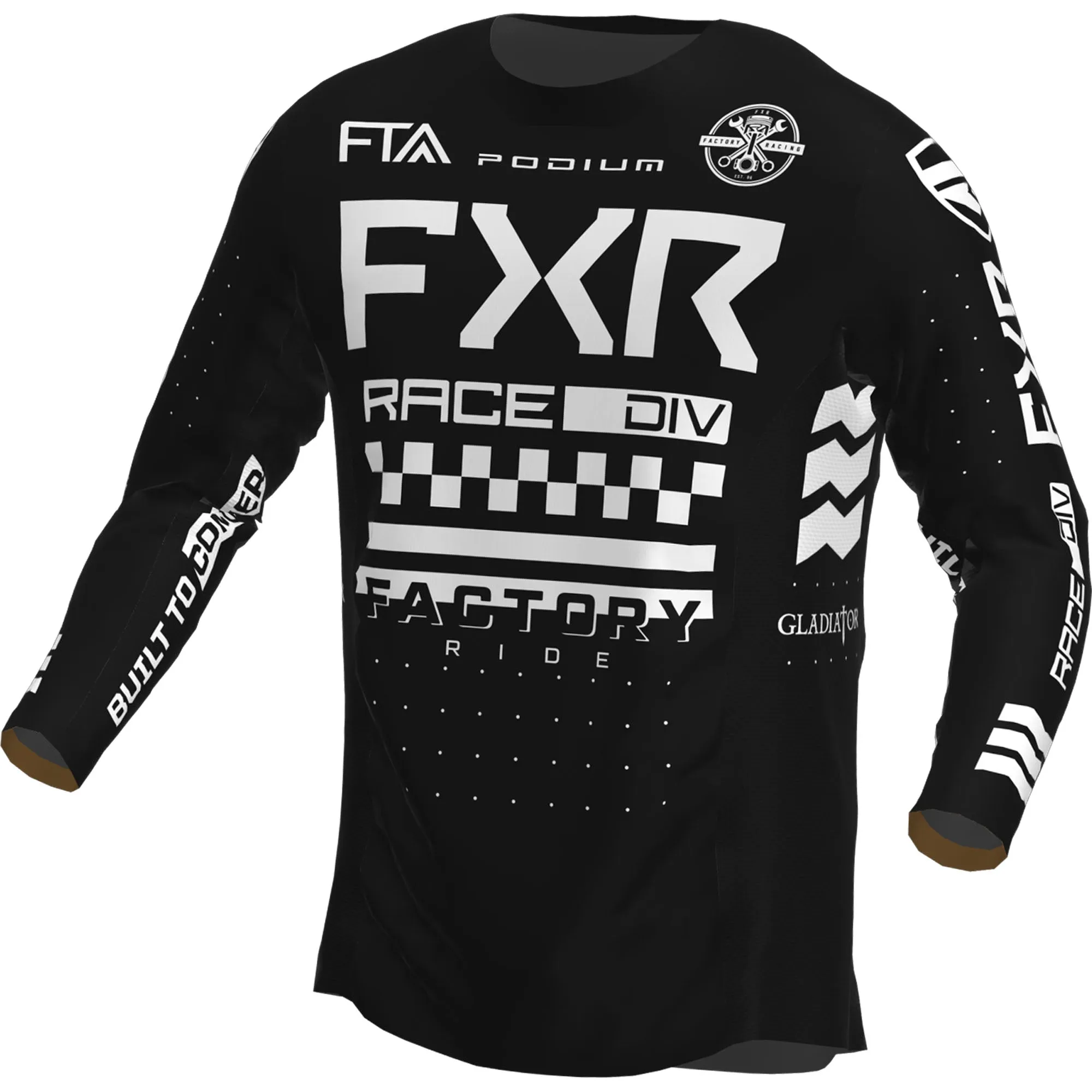 FXR  Black Podium Gladiator MX Jersey Long Sleeve Lightweight Slim Fit Drop-Tail