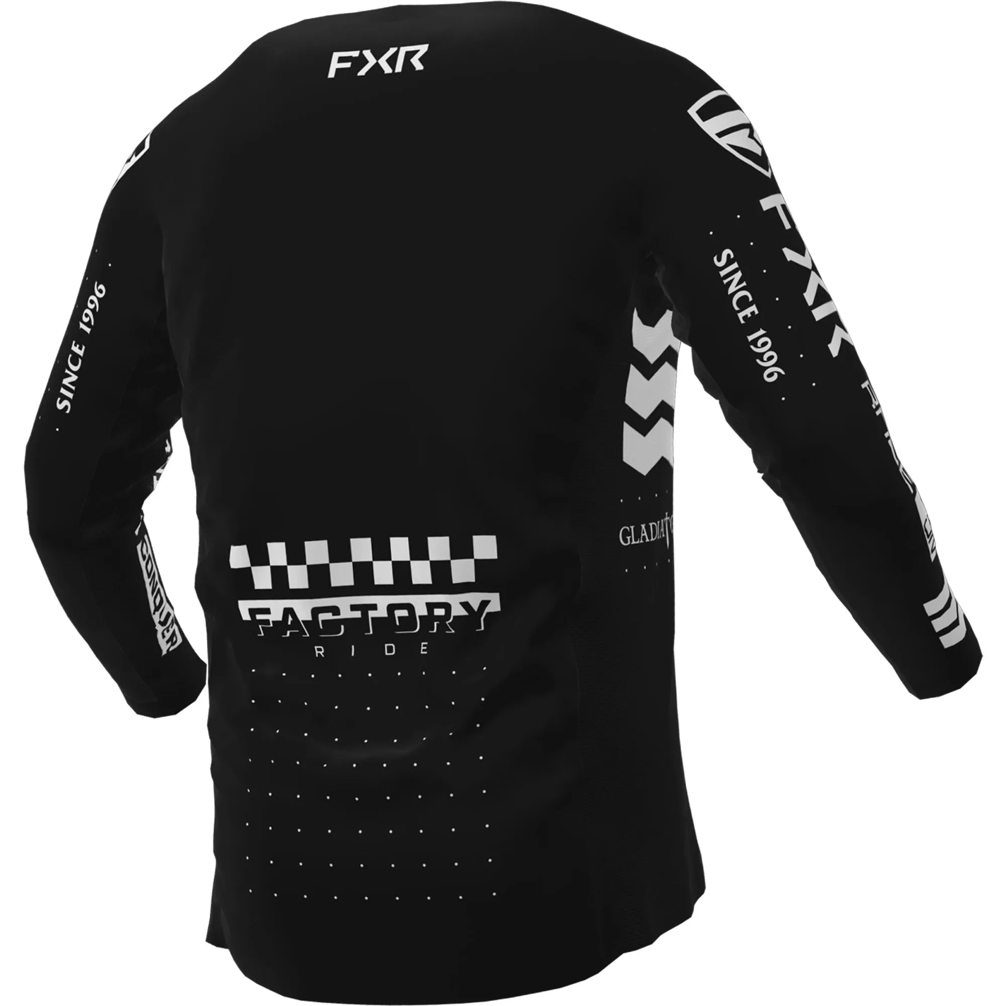 FXR  Black Podium Gladiator MX Jersey Long Sleeve Lightweight Slim Fit Drop-Tail