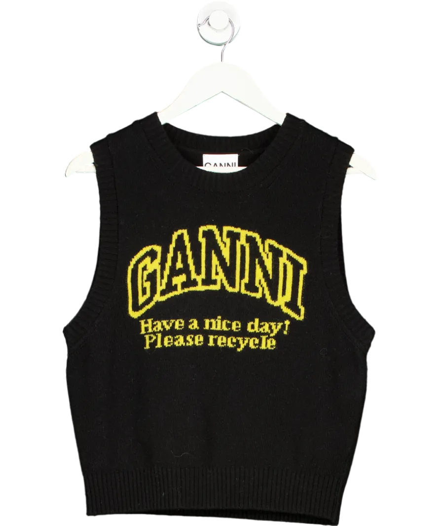 Ganni Black Knitted Have a Nice Day Vest UK M
