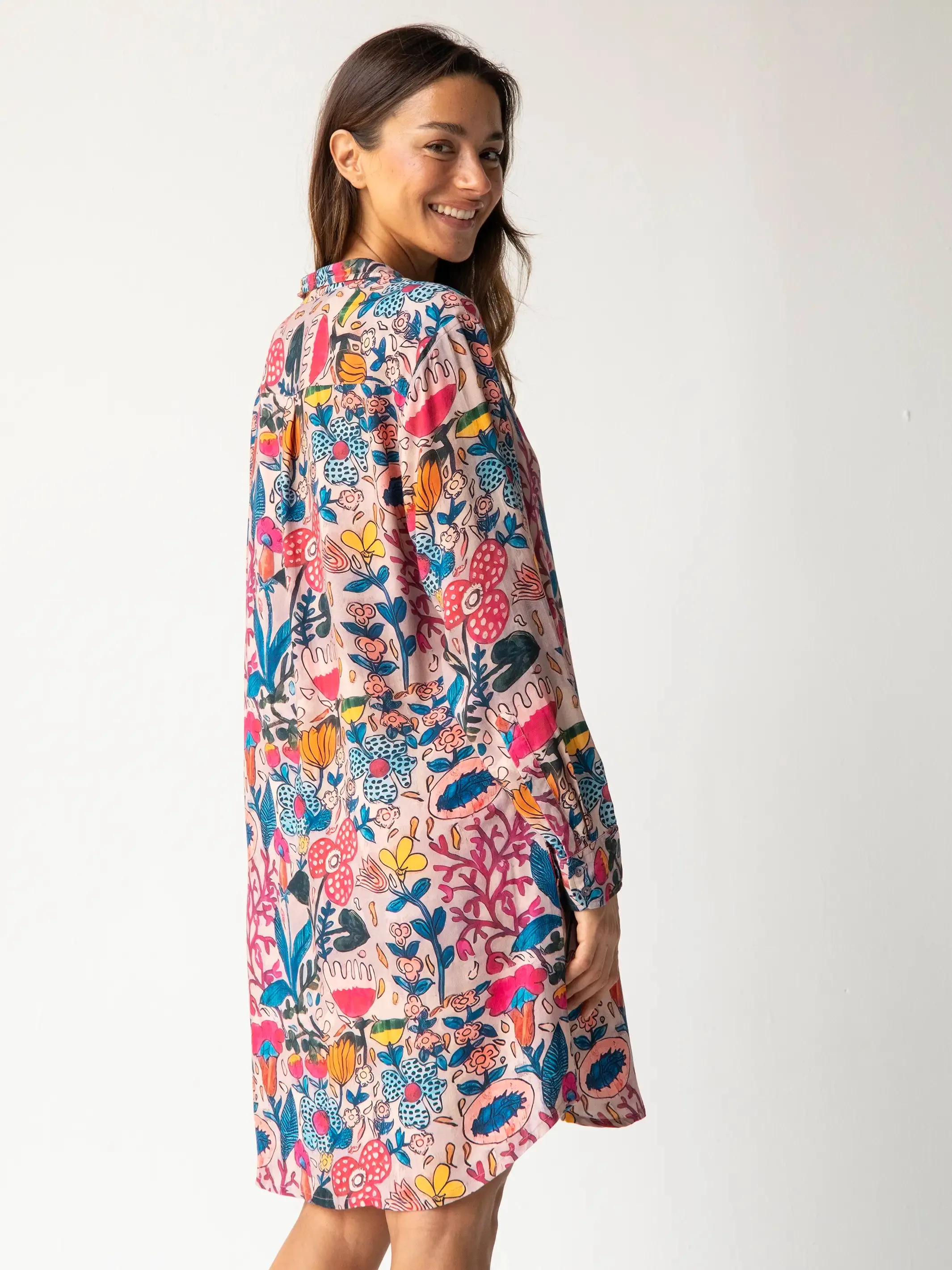 Georgia Shirt Dress - Light Pink Multi Floral