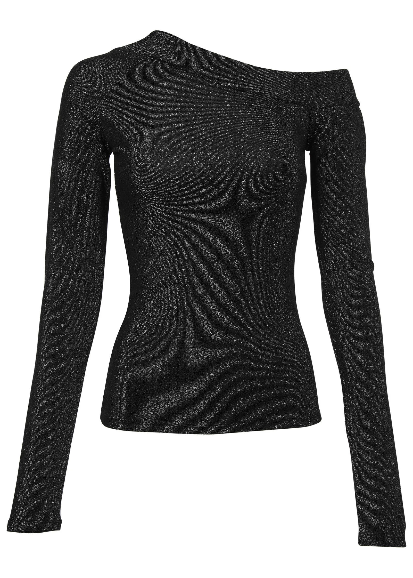 Glitter Knit One Shoulder Top - Jet Black Glitter Knit