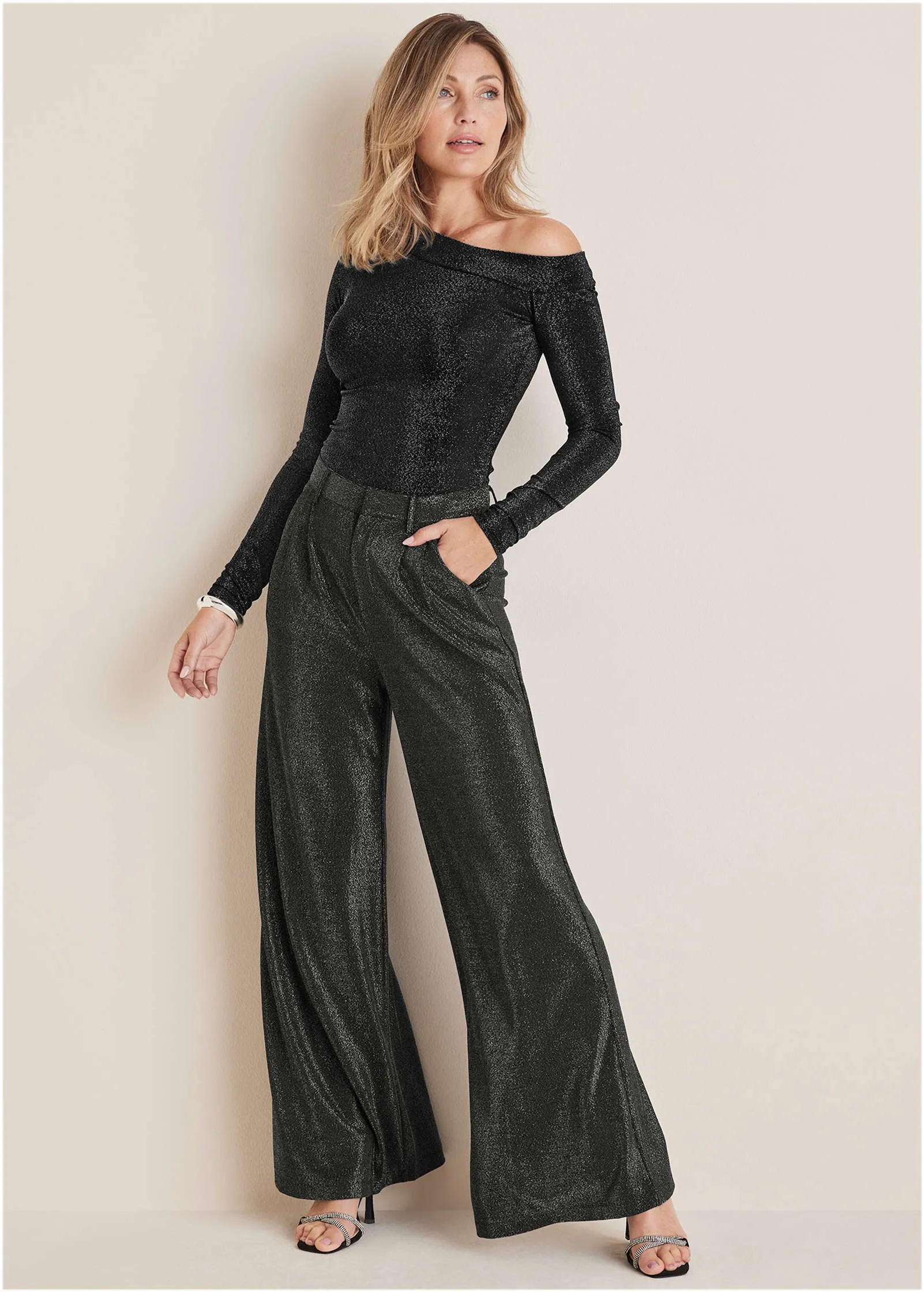 Glitter Knit One Shoulder Top - Jet Black Glitter Knit