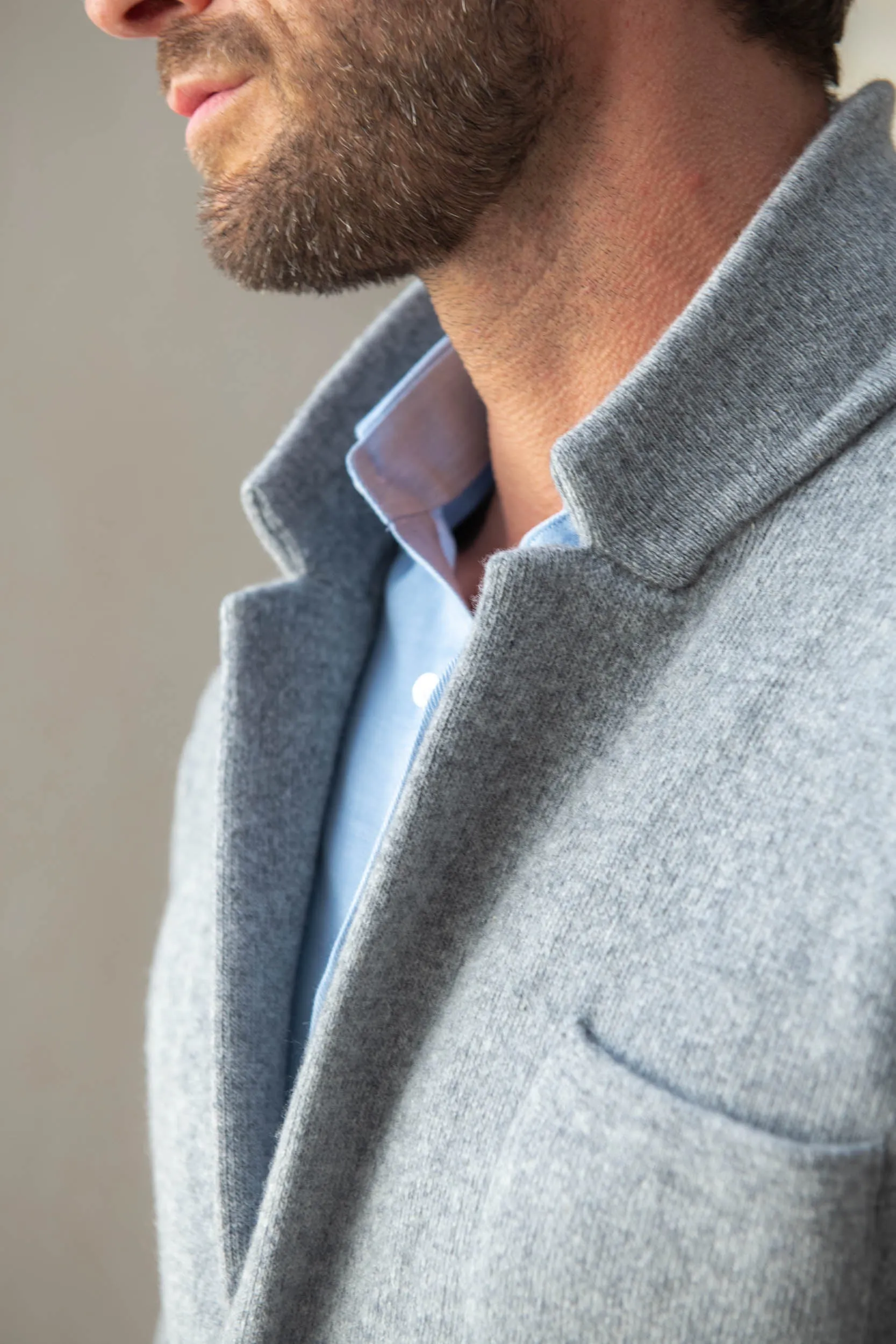Grey knitted jacket  wool and cashmere  Made in Italy