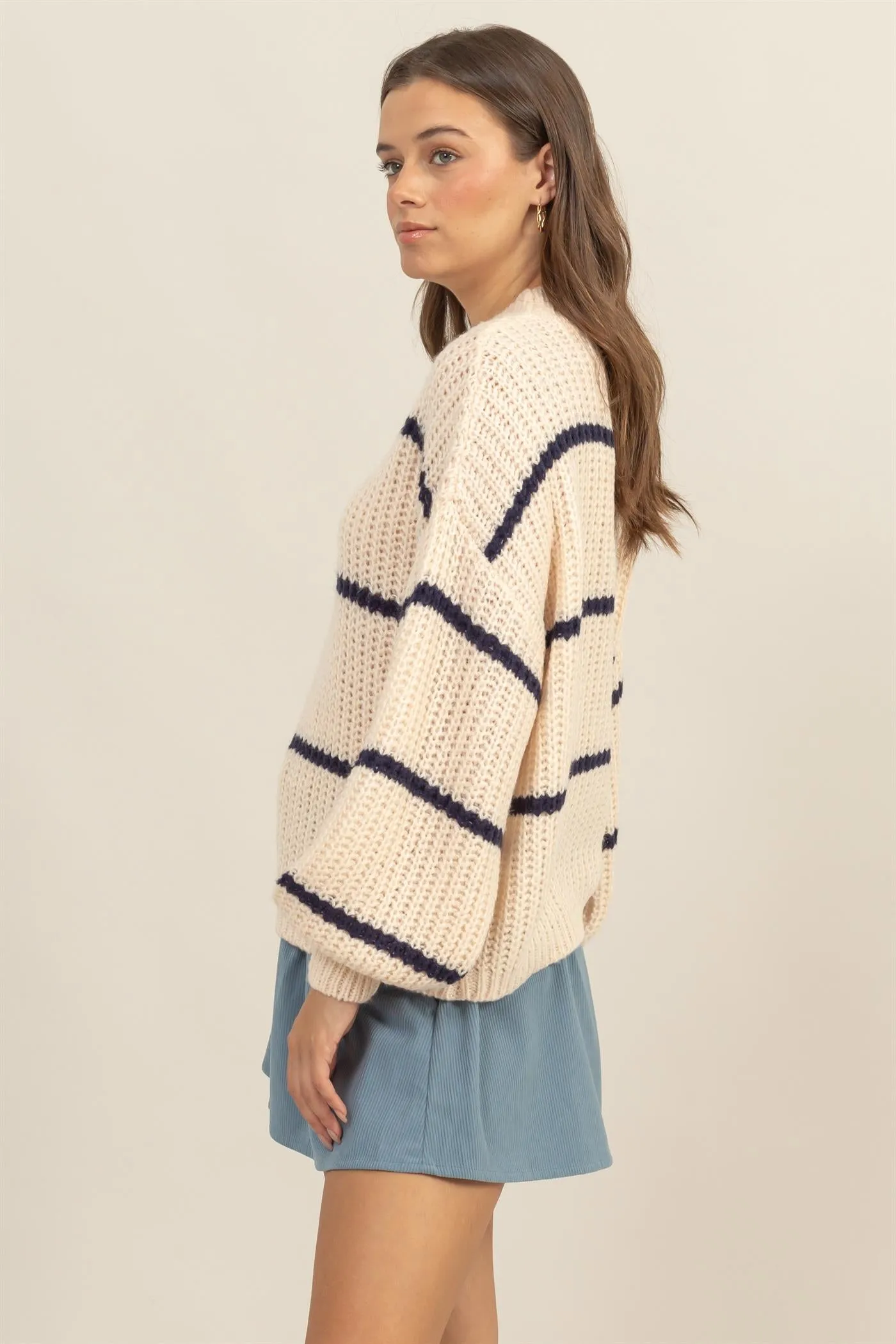 HF25A279-Stripe Oversized Sweater