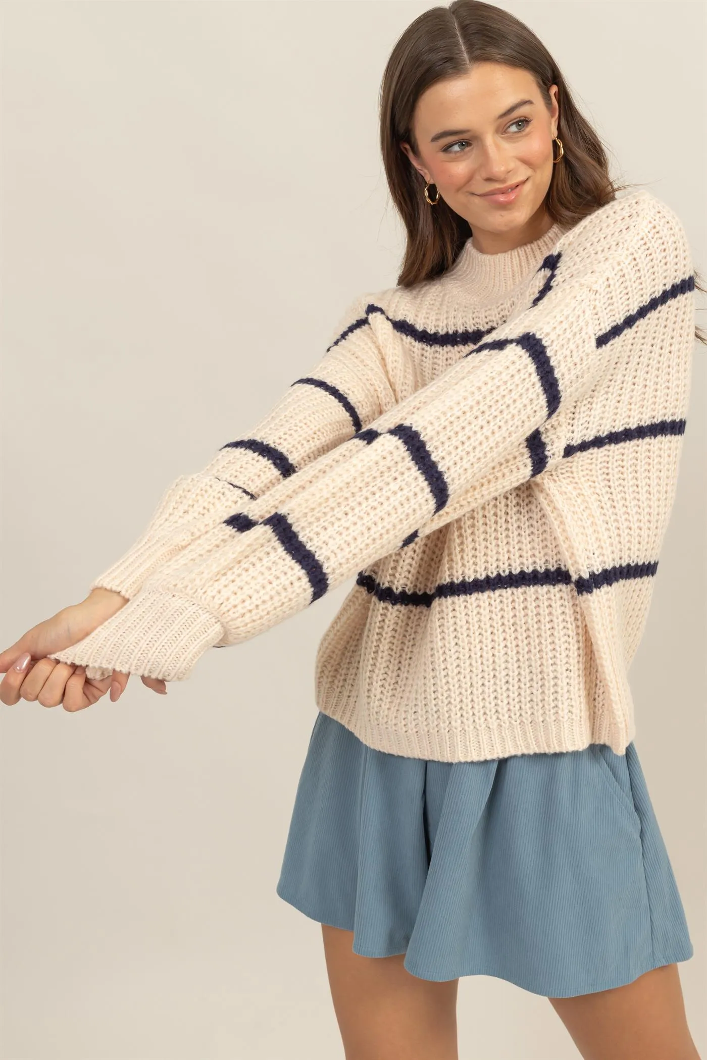 HF25A279-Stripe Oversized Sweater
