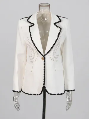 Hit Color Spliced Embroidery Loose Blazers For Women Lapel Long Sleeve Temperament Patchwork Poctets Coats Female