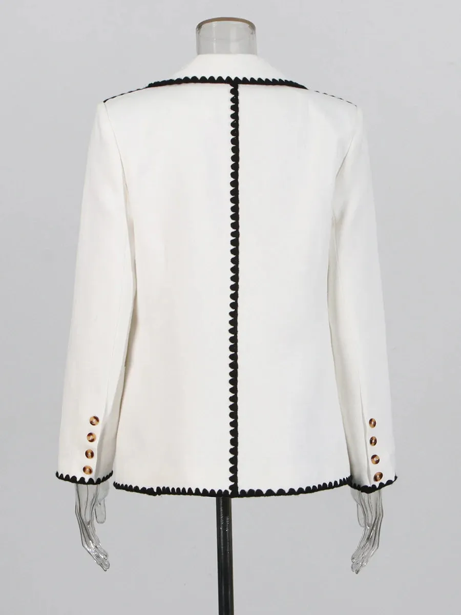 Hit Color Spliced Embroidery Loose Blazers For Women Lapel Long Sleeve Temperament Patchwork Poctets Coats Female