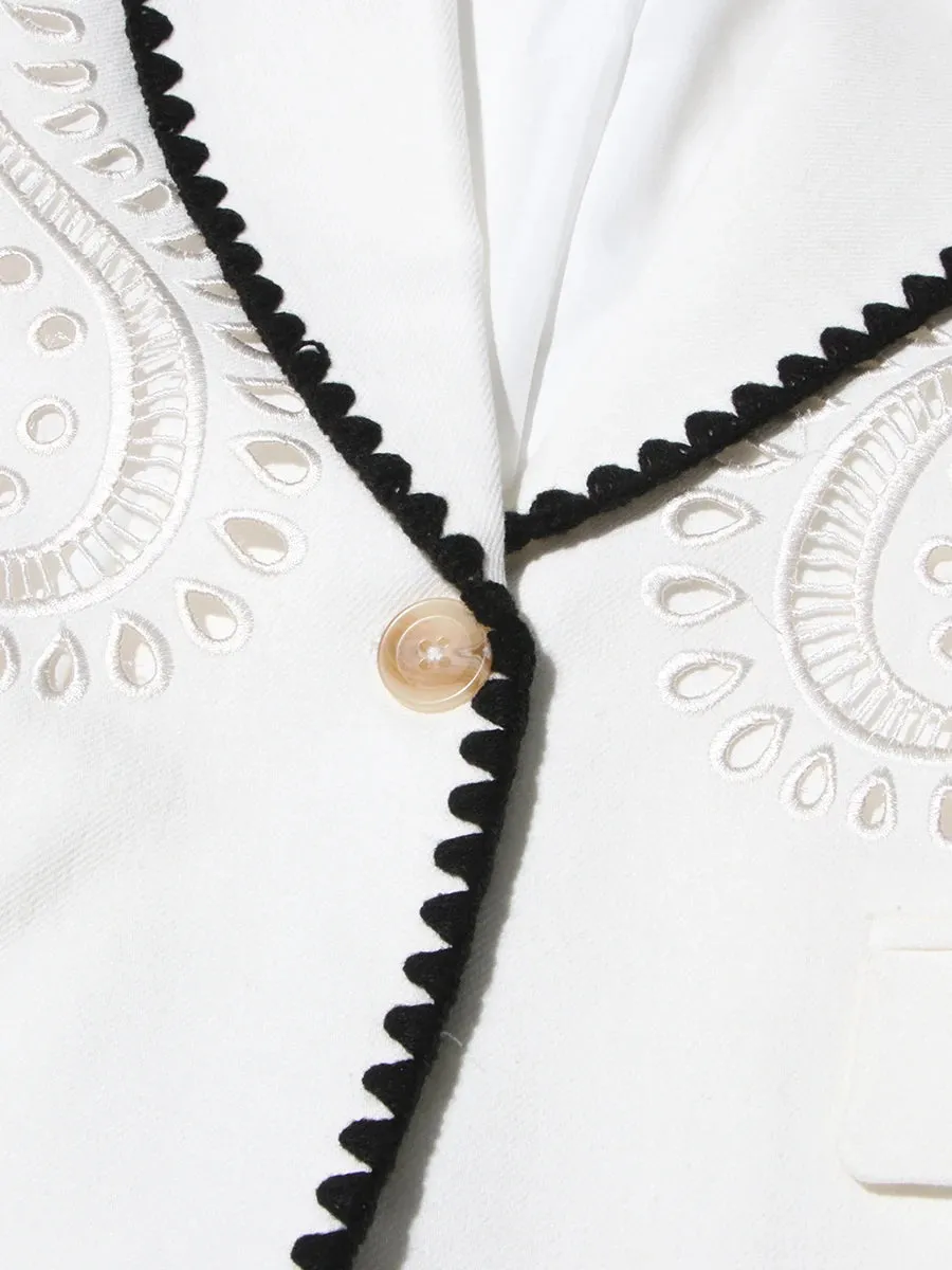 Hit Color Spliced Embroidery Loose Blazers For Women Lapel Long Sleeve Temperament Patchwork Poctets Coats Female