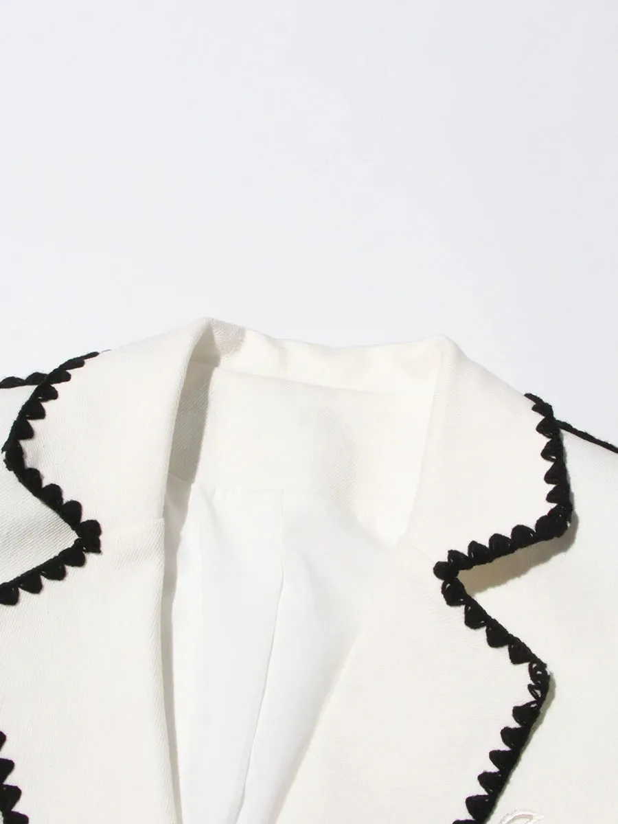 Hit Color Spliced Embroidery Loose Blazers For Women Lapel Long Sleeve Temperament Patchwork Poctets Coats Female