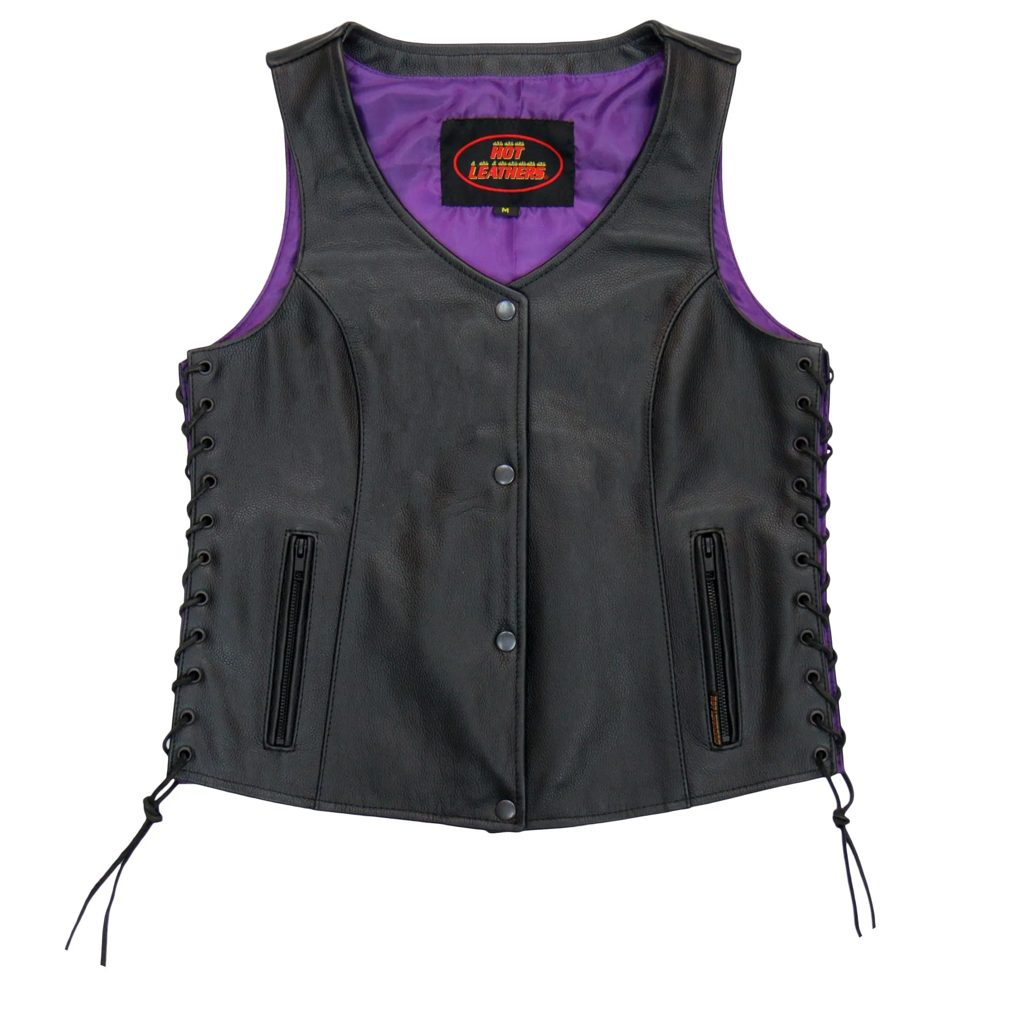 Hot Leathers VSL2001 Ladies Black motorcycle style 'Fleur De Lis Cross' Leather Biker Vest