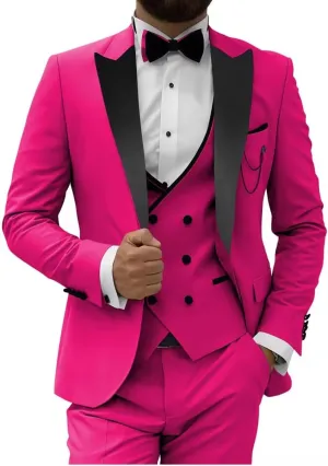 HUUTOE Men's 3 Piece Slim Fit Prom Suits Black Tuxedos for Men 2025 Double Breasted Suit Men Homecoming Wedding Suit Tux