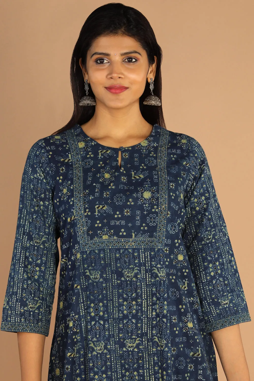 Indigo Ajrak handblock printed cotton kurta , pants set