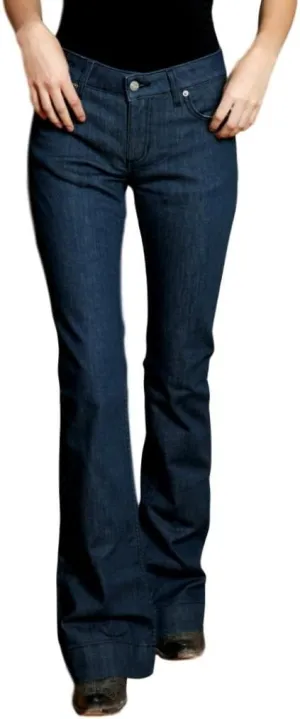 Kimes Ranch Women's Lola Casual Western Mid-Rise Waist Trouser Fit Wide Flare Leg Tri-Blend Denim Blue Jeans, 14-30