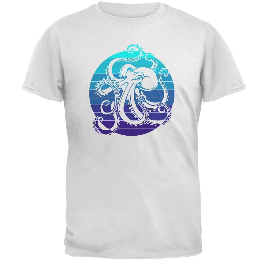 Kraken Octopus Ocean Retro Sunset Circle Mens Soft T Shirt