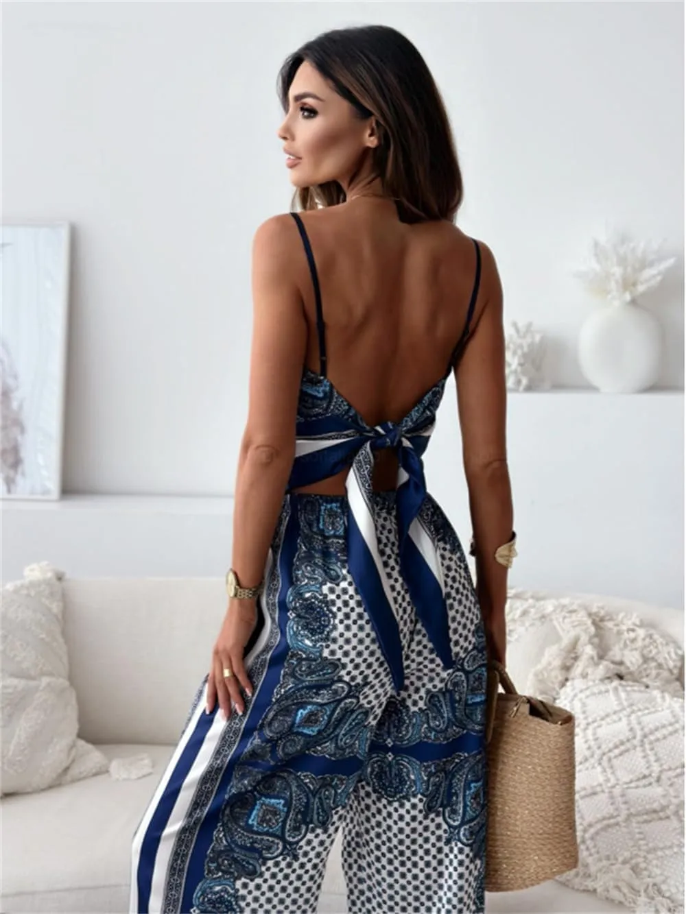 ksotutm Womens Paisley Print 2 Piece Outfits Sleeveless Cami Top Going Out Wide Leg Pants Boho Summer Beach Vacation Set
