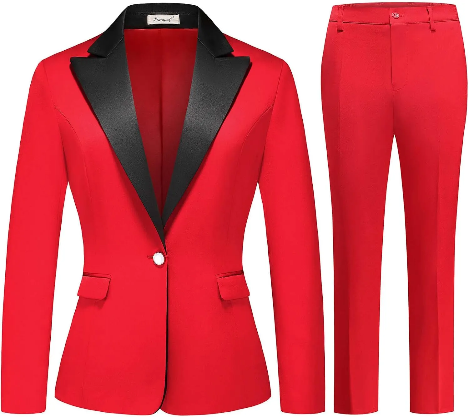 Lamgool Women's Suit 2 Pieces Satin Pantsuits One Button Tuxedo for Dinner, Event and Work