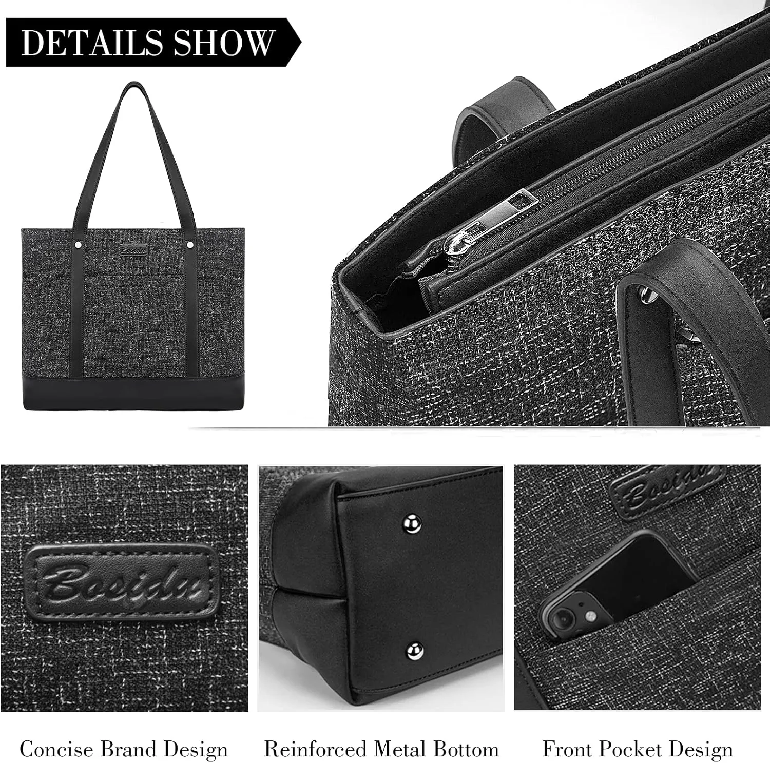 Laptop Tote Bag for Women, Water Resistant Canvas Womens Work Tote Bag, Large Capacity Shoulder Bag Fits 15.6 inches Laptop