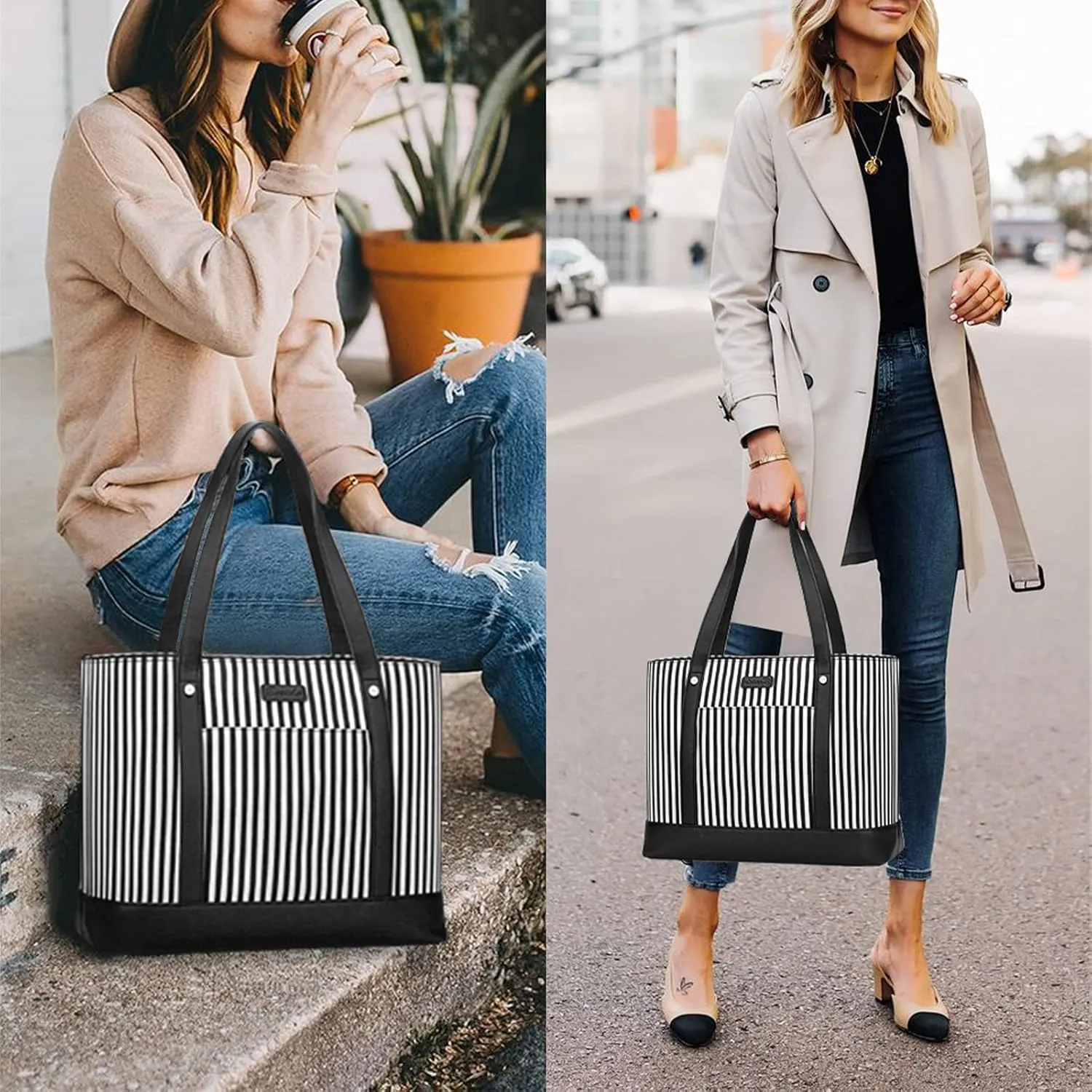 Laptop Tote Bag for Women, Water Resistant Canvas Womens Work Tote Bag, Large Capacity Shoulder Bag Fits 15.6 inches Laptop