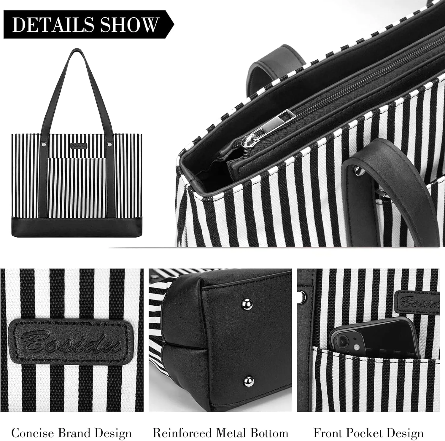 Laptop Tote Bag for Women, Water Resistant Canvas Womens Work Tote Bag, Large Capacity Shoulder Bag Fits 15.6 inches Laptop