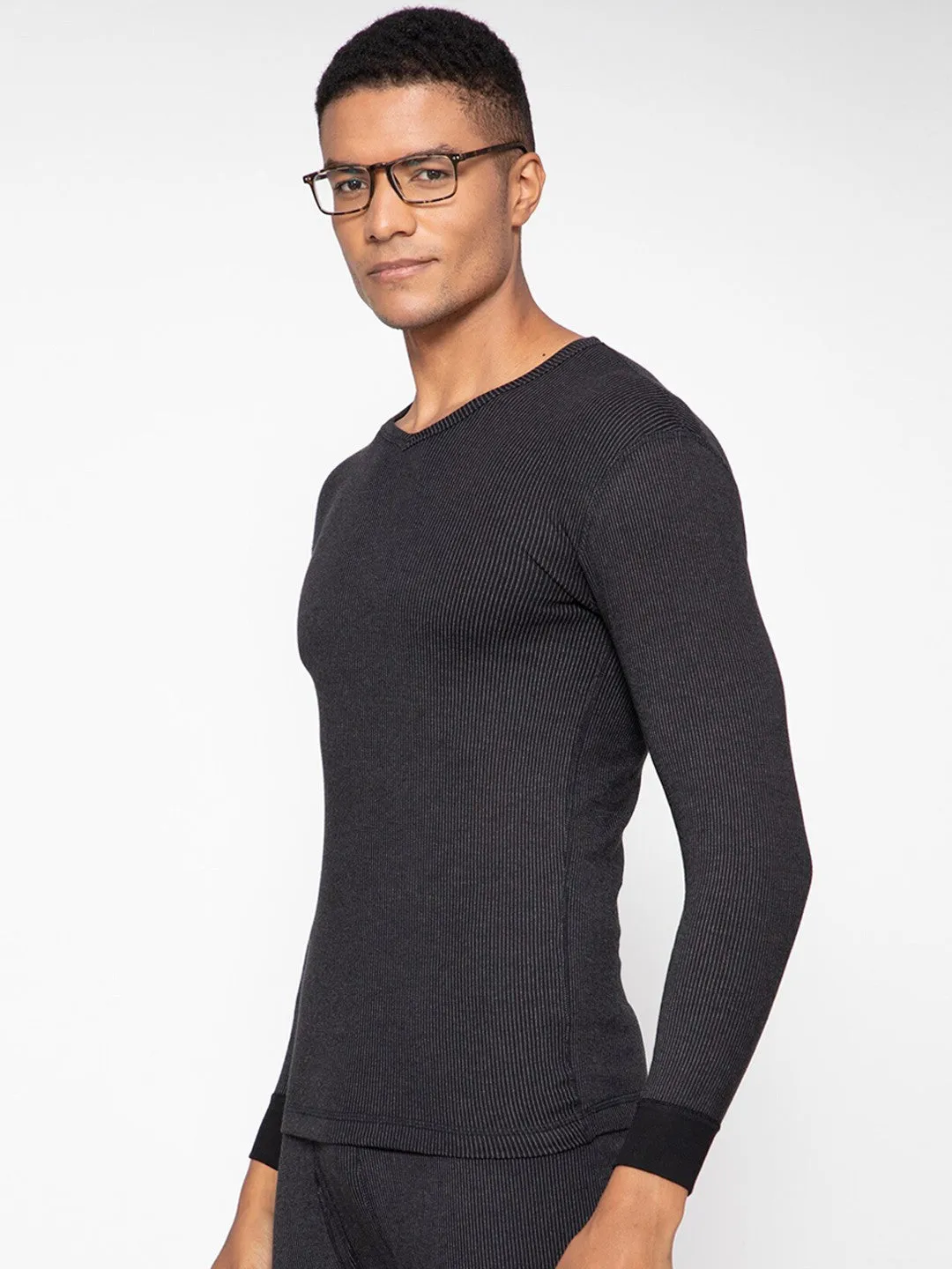 Macho Sporto Men's V Neck Thermal Ultima - Black